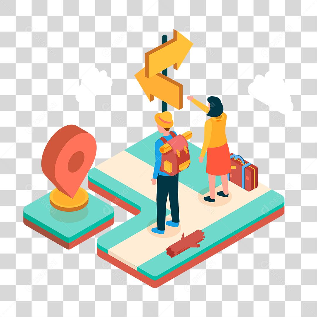 Desenho de mulher explicando estrada para pessoa