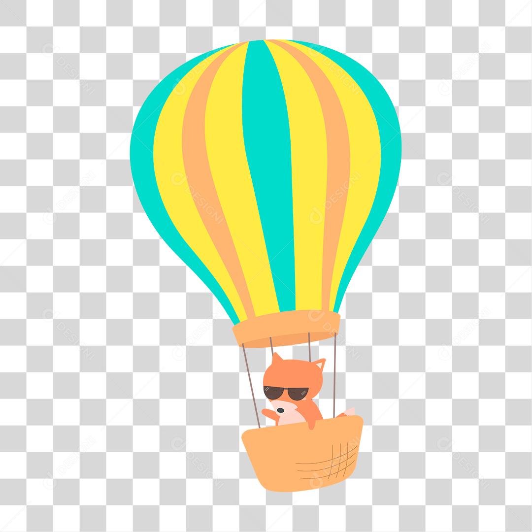 Desenho de animais fofinhos e felizes em um balão