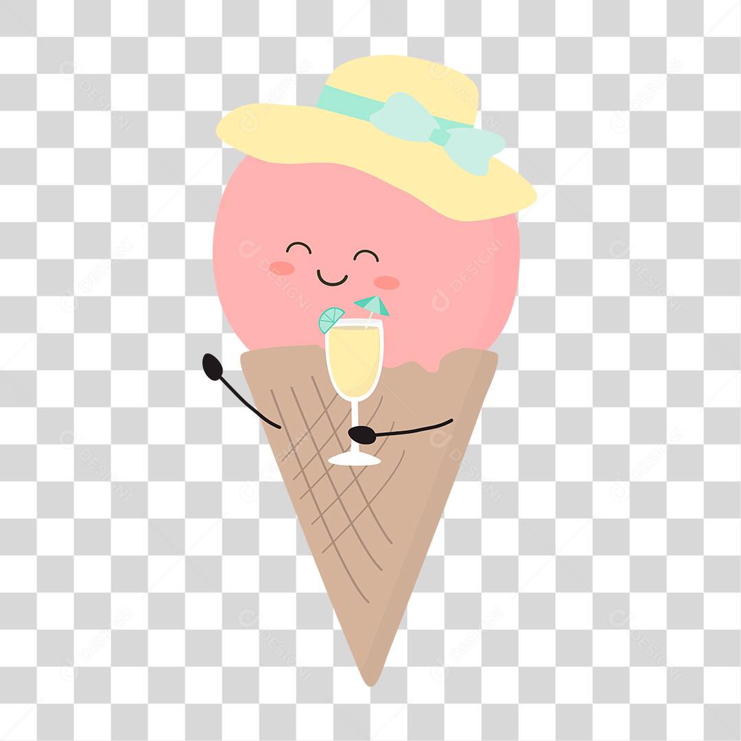 Desenho de um sorvete fofinho e feliz