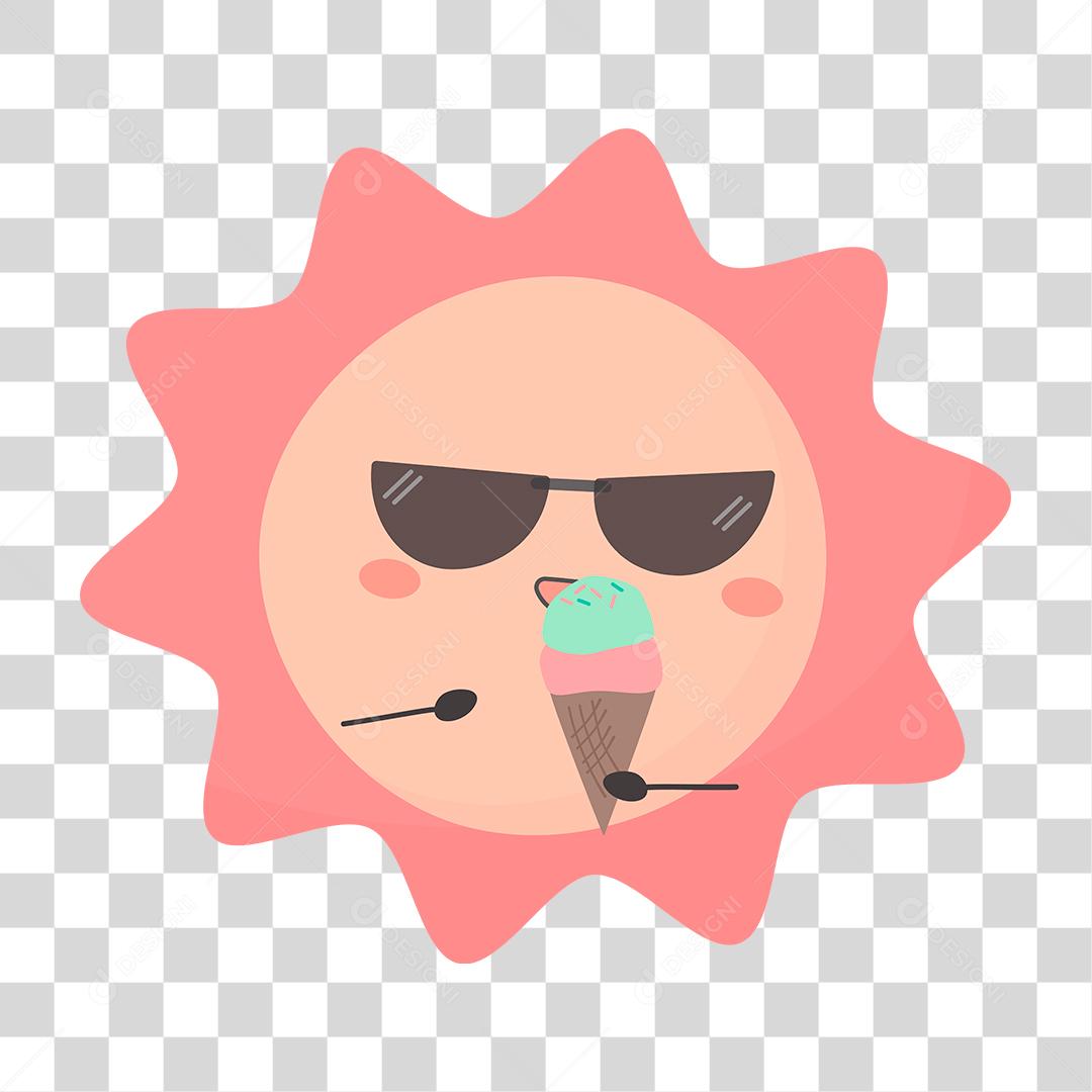 Desenho de uma sol feliz tomando sorvete