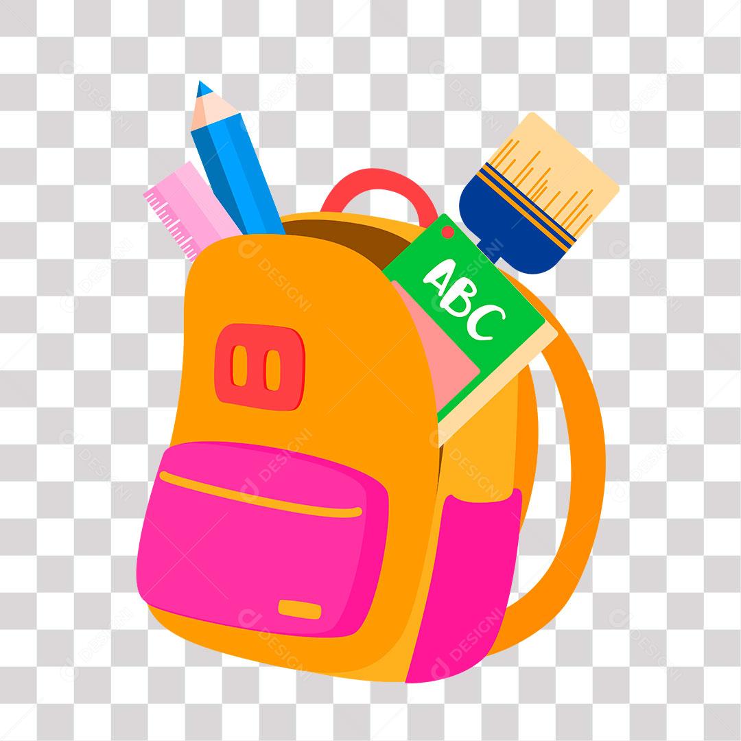 desenho de  mochila com materiais escolares