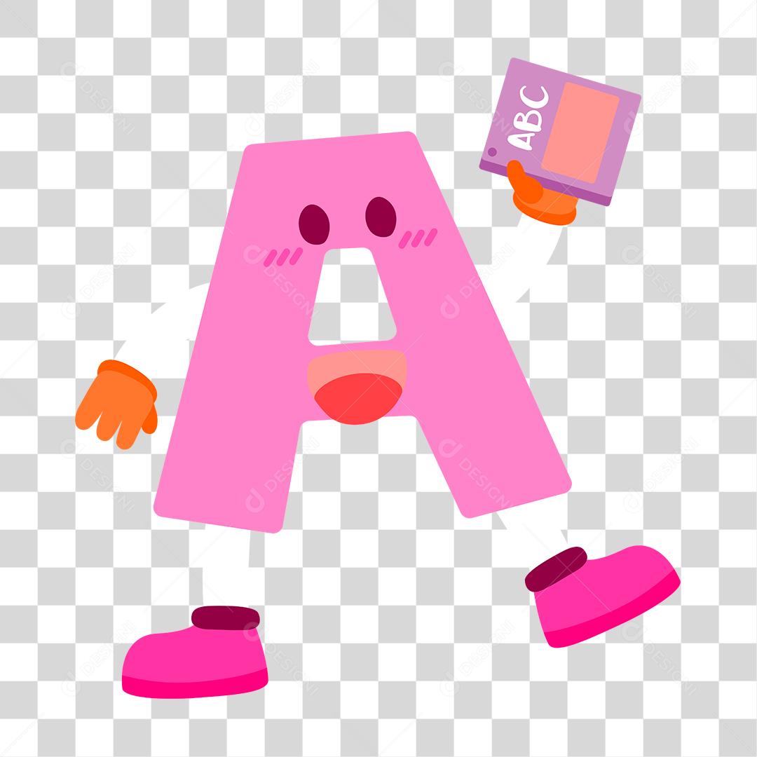 Desenho de letra A segurando livro