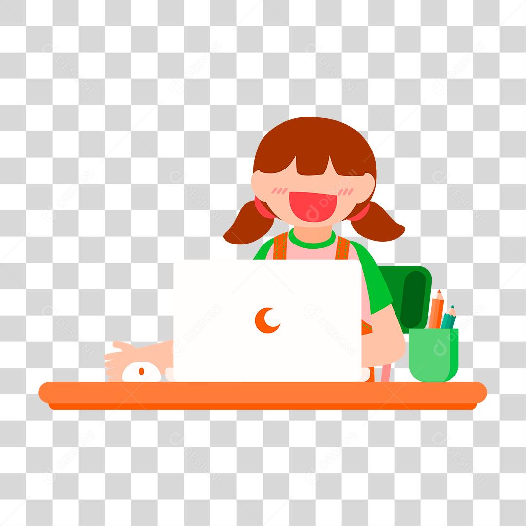 Desenho de mulher usando seu laptop notebook