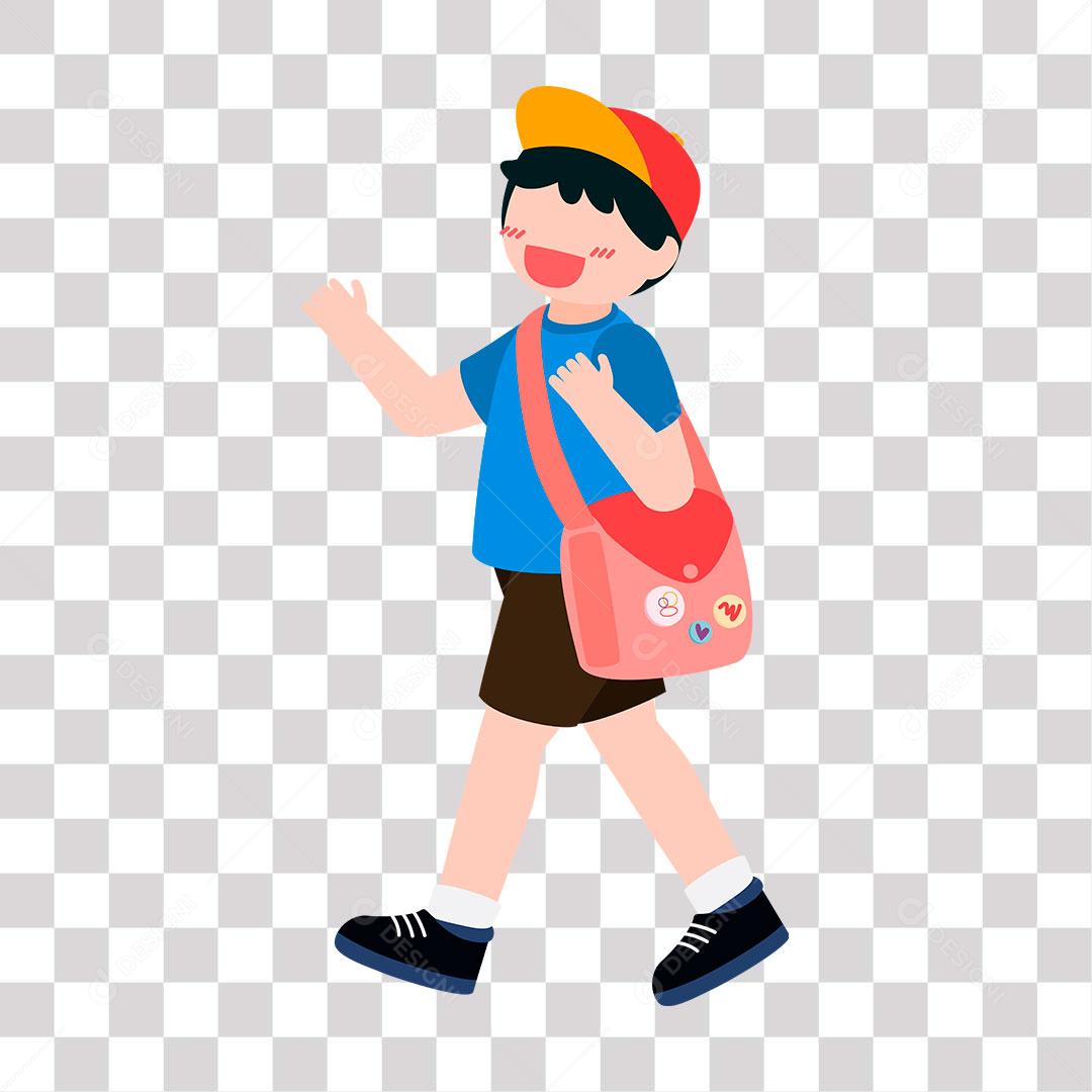 desenho de menino caminhando com com bolsa de lado