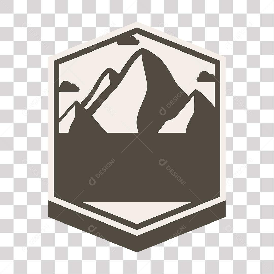 desenho de placa com faixa e montanhas de cor preto e branco