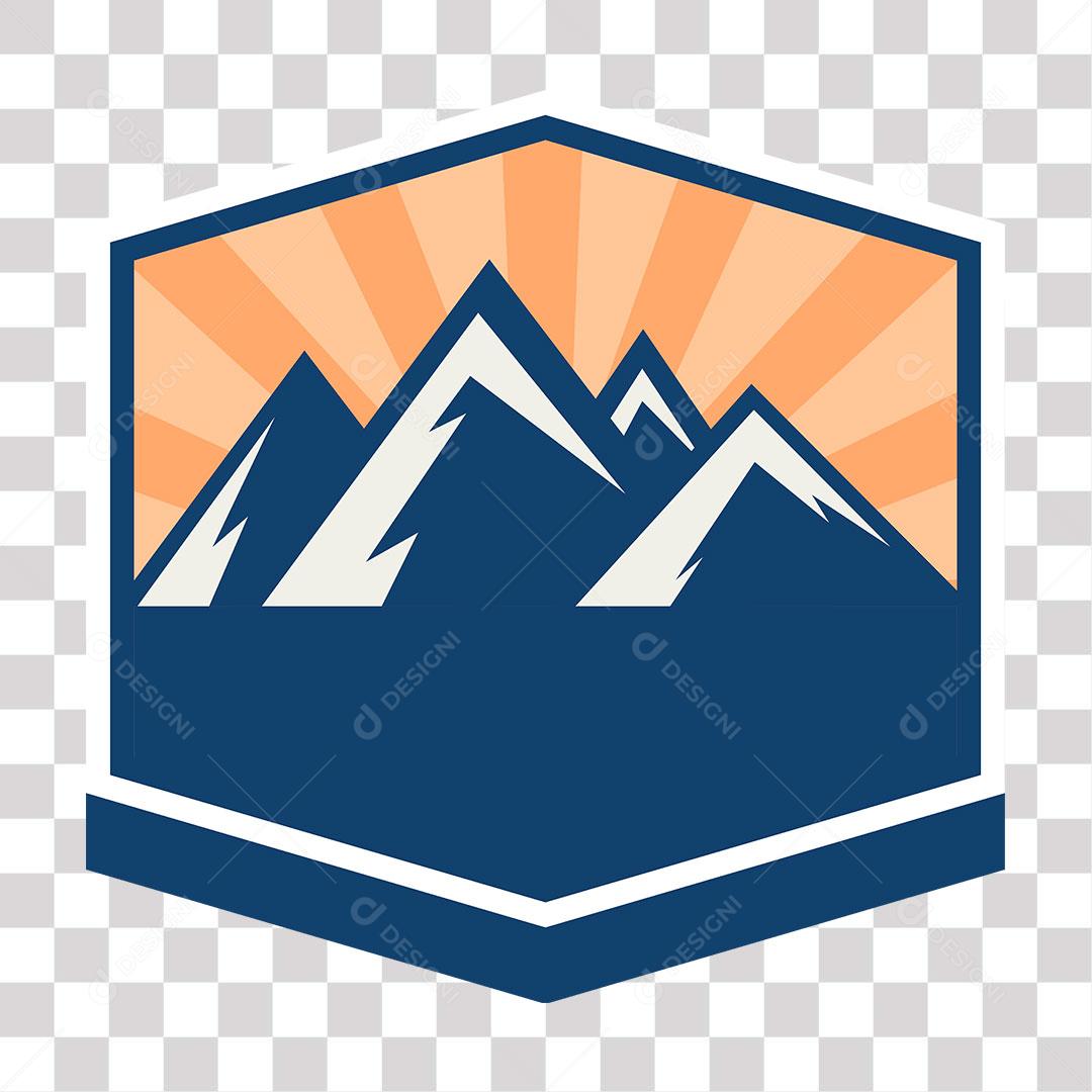 desenho de brasão com faixa e montanhas