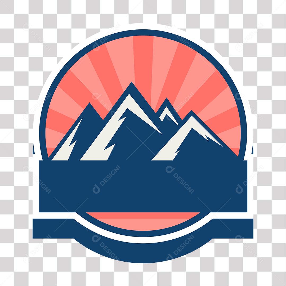 desenho de brasão com faixa e montanha ao fundo png transparente