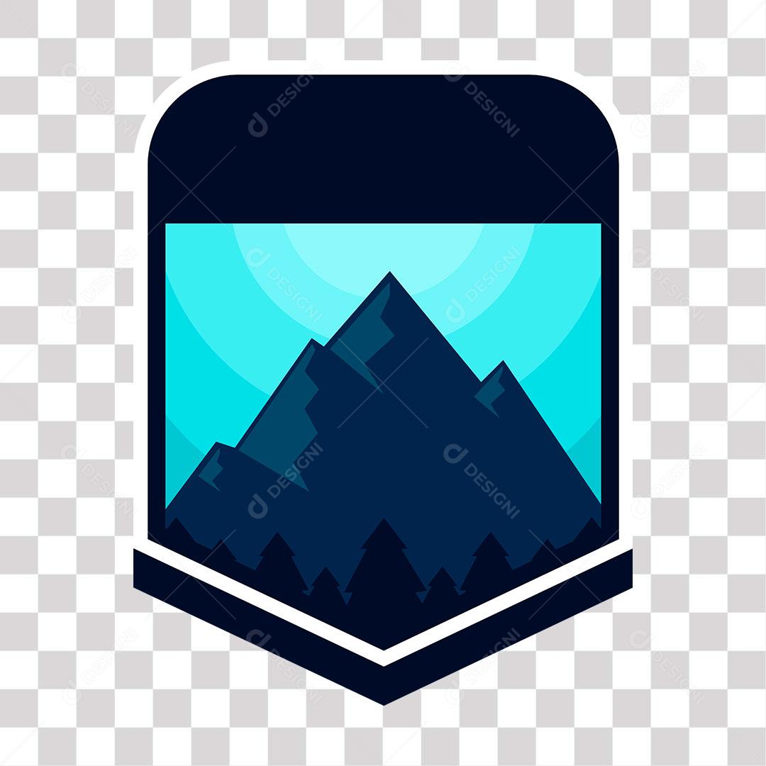 desenho de placa com montanhas ao centro de  fundo azul