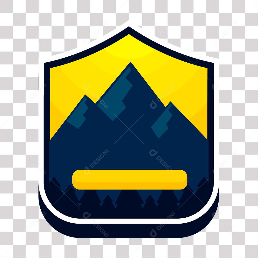 desenho de placa com montanhas ao centro de fundo amarelo