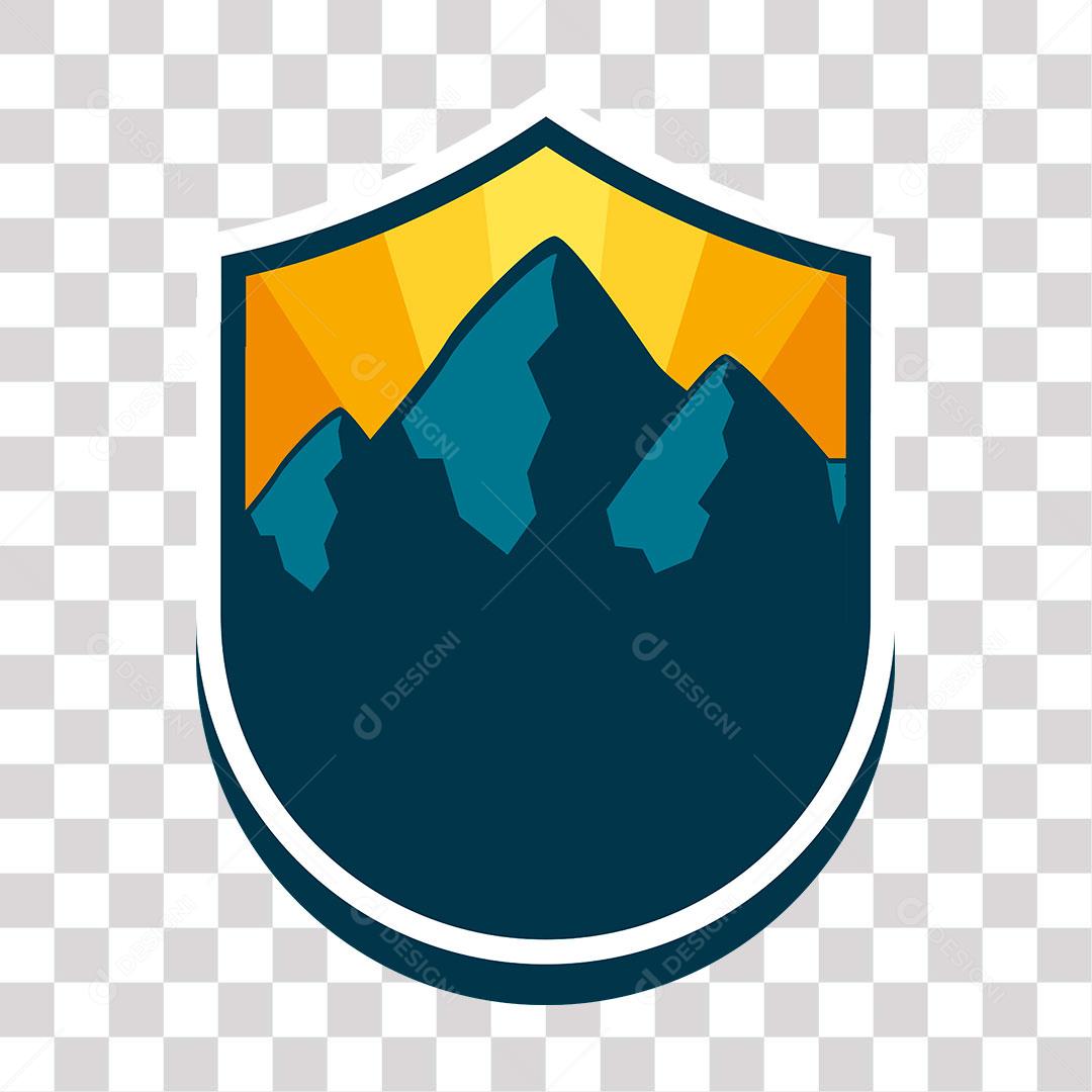 desenho de brasão escudo com montanhas ao fundo