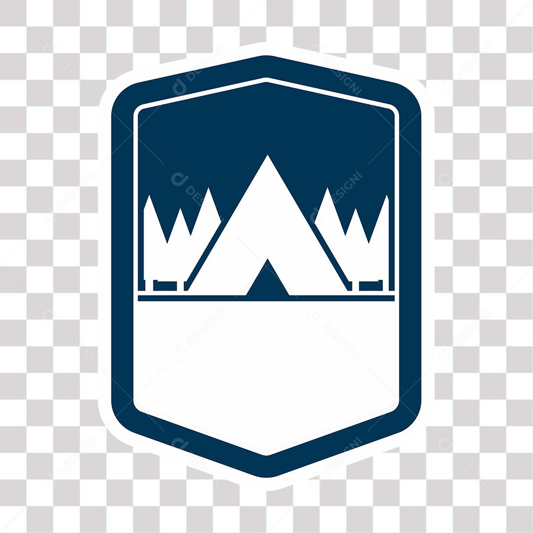 desenho de placa com cabana e  floresta ao fundo