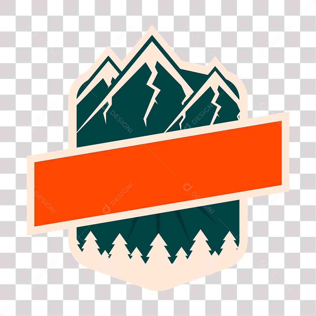 desenho de escudo com com faixa e montanhas ao fundo