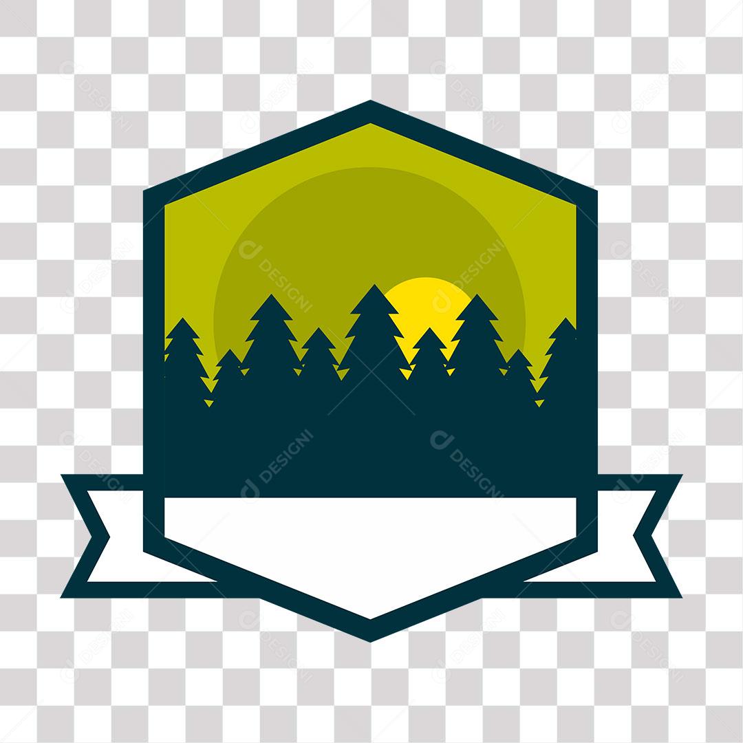 desenho de brasão com floresta ao fundo