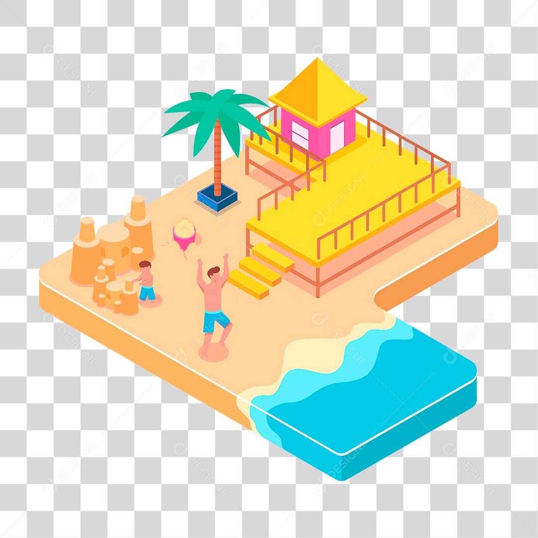 Desenho de pessoas jogando vôlei em uma praia