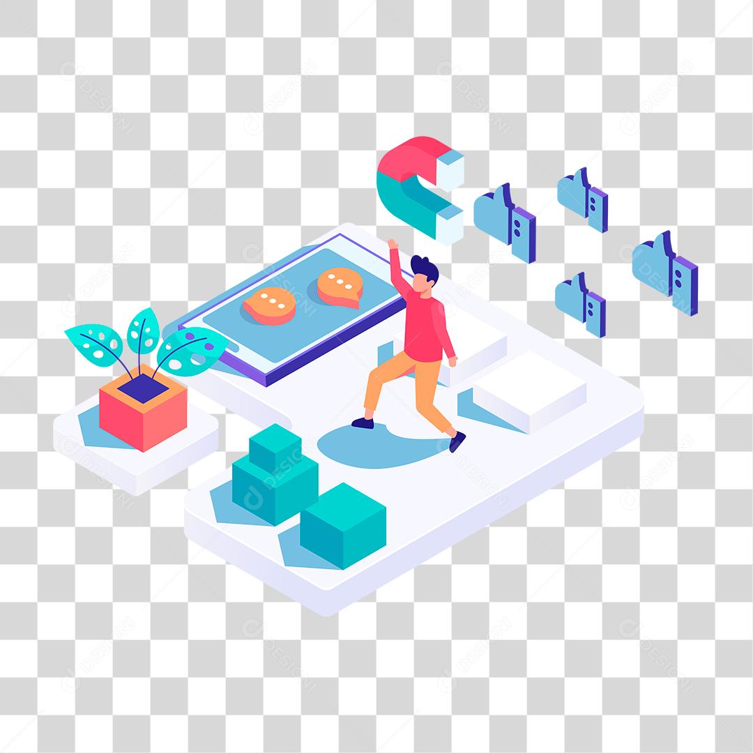 Desenho de pessoas ganhando curtidas like redes socais