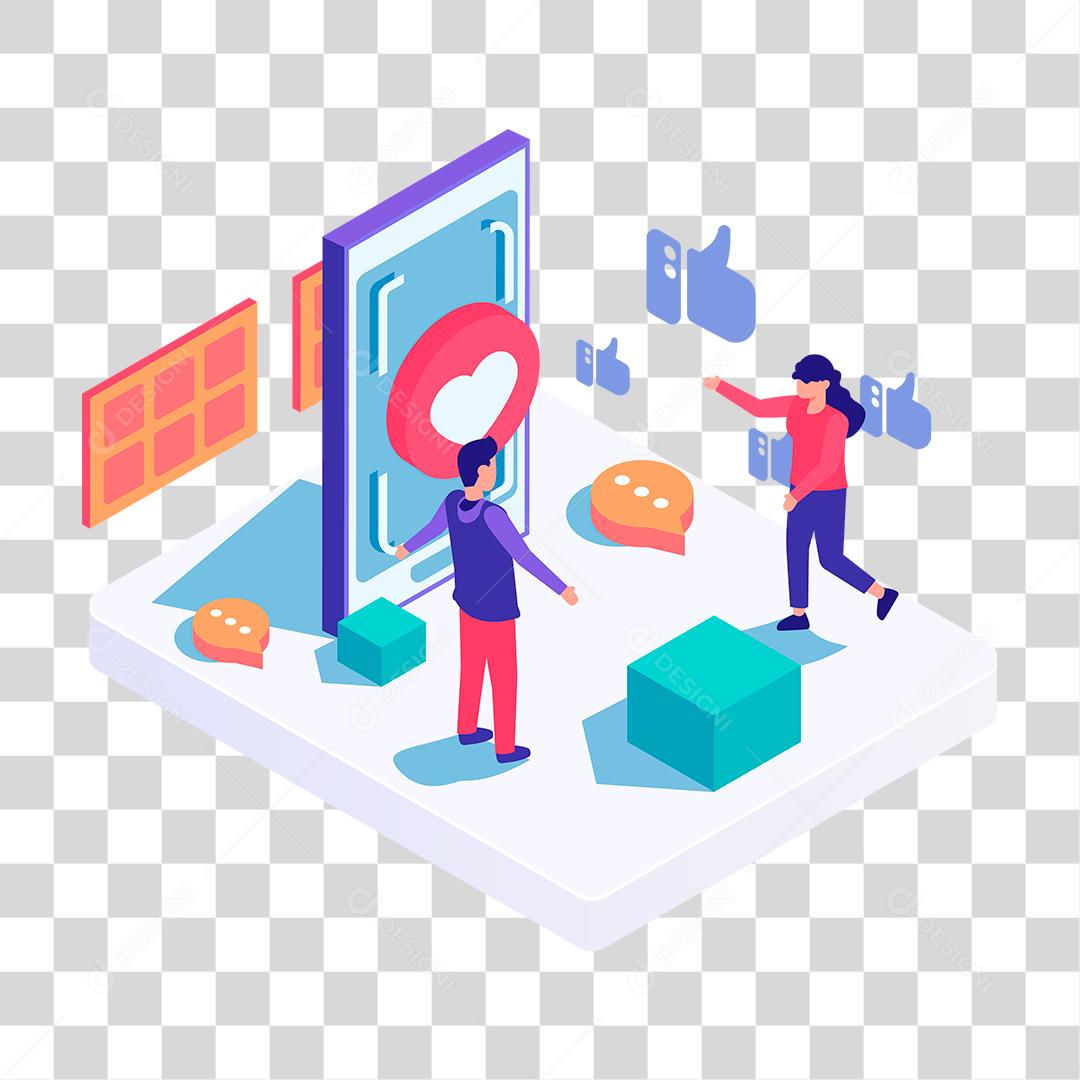 Desenho de pessoas ganhando curtidas like redes socais