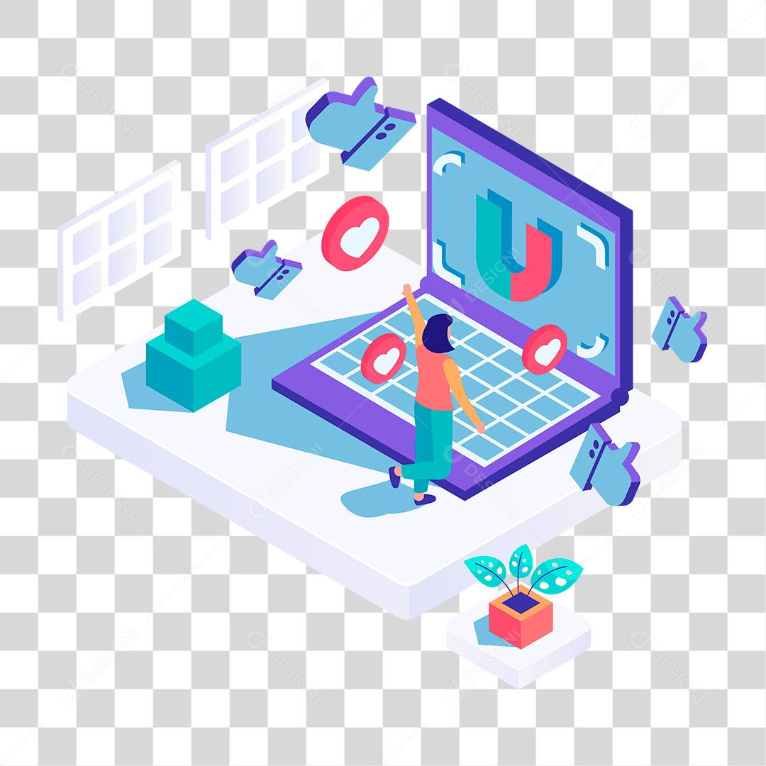 Desenho de pessoas ganhando curtidas like redes socais