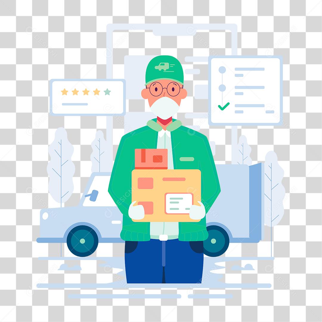 Desenho de homem entregando caixas correios