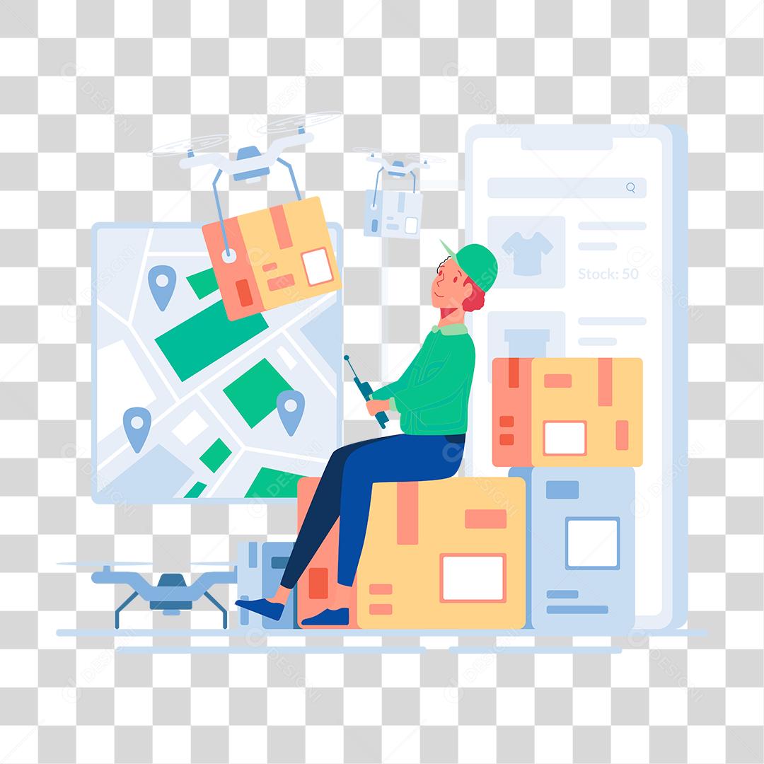 Desenho de homem entregando caixas correios