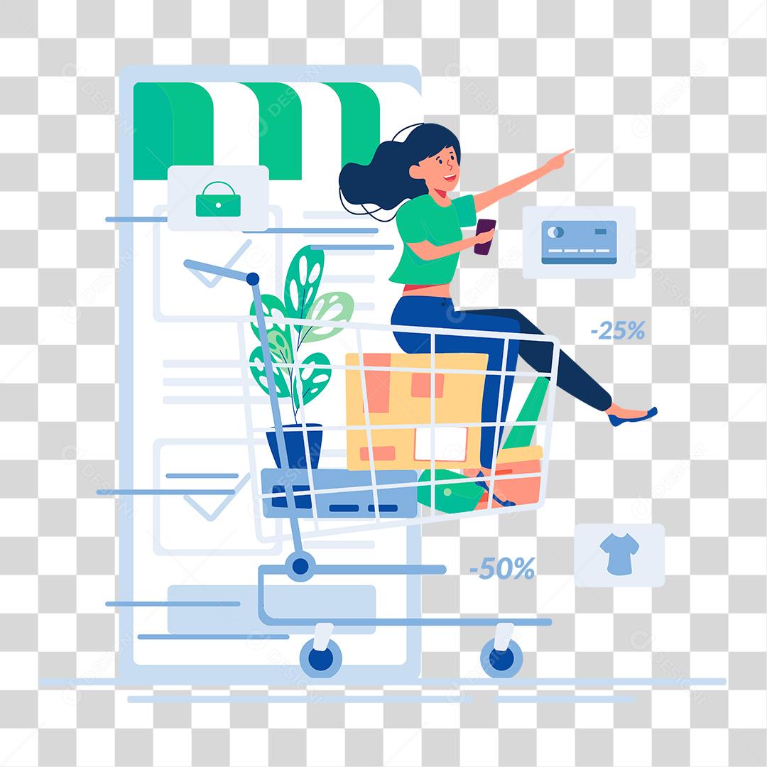 Desenho de mulher Conceito fazendo compras com desconto online