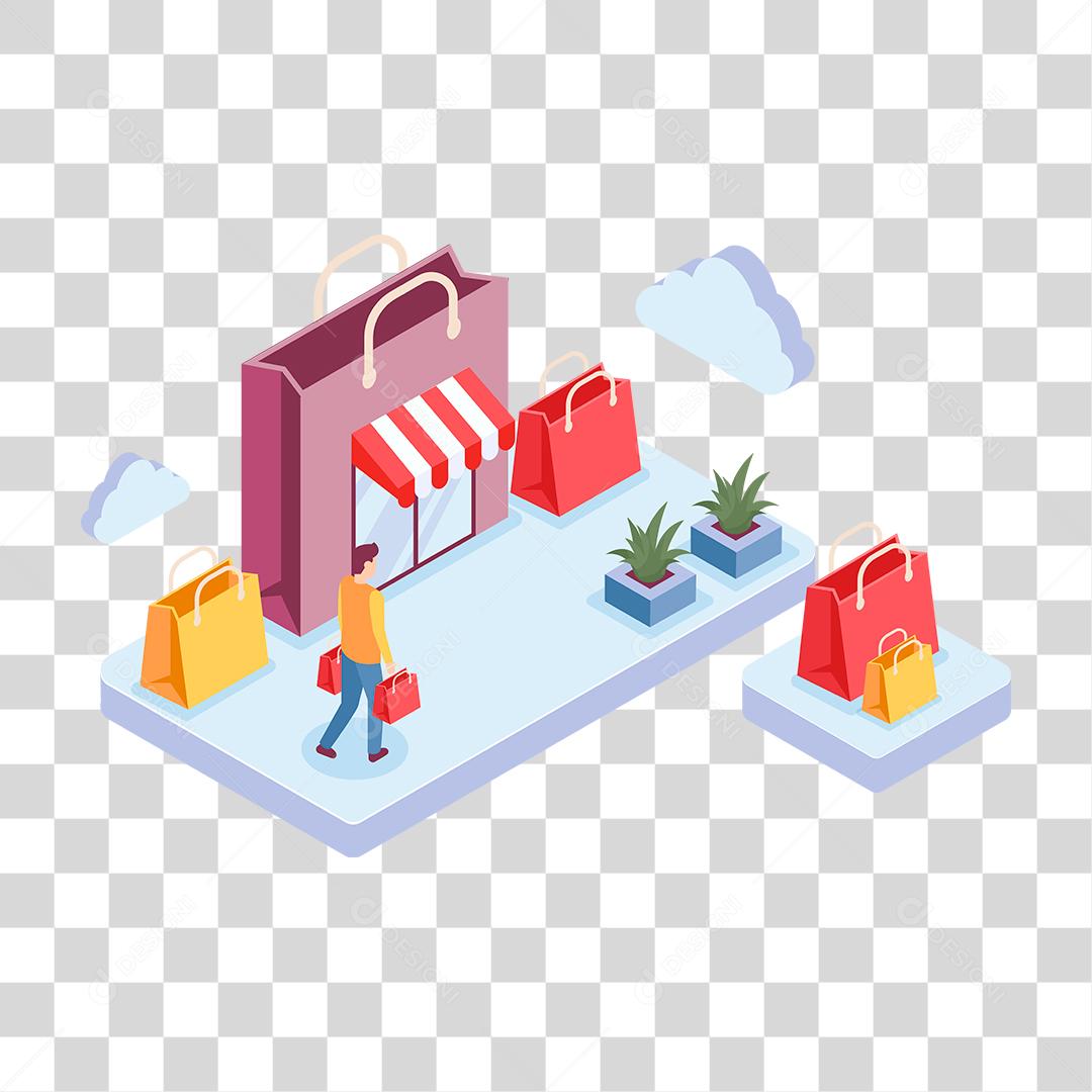 Desenho de homem segurando sacolas