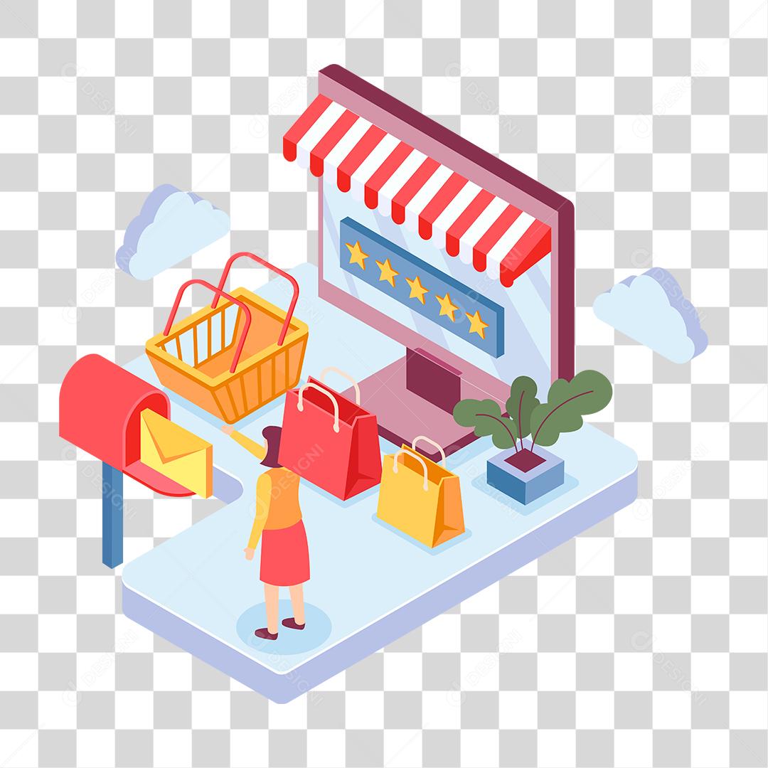 Desenho de mulher fazendo compras