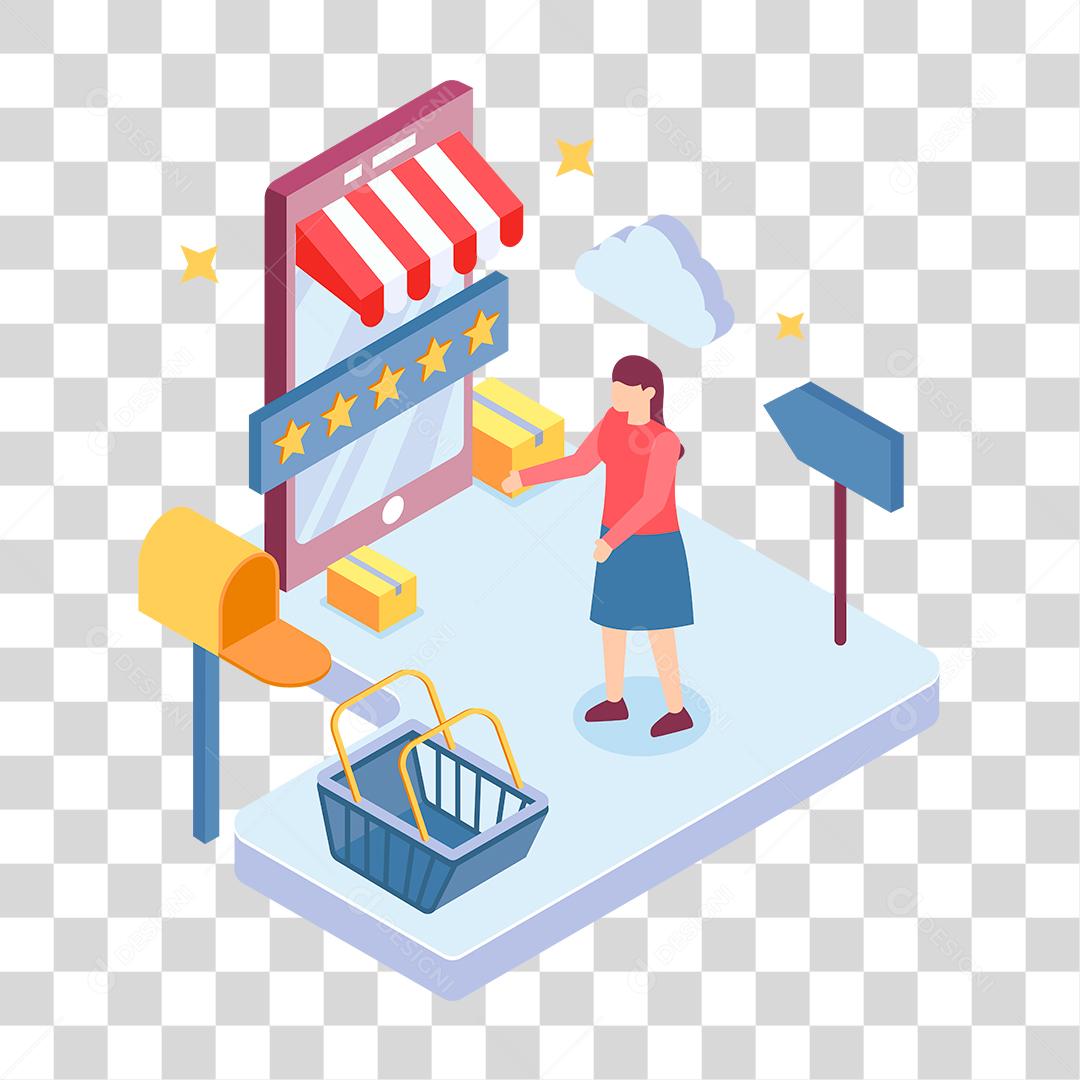 Desenho de mulher fazendo compras