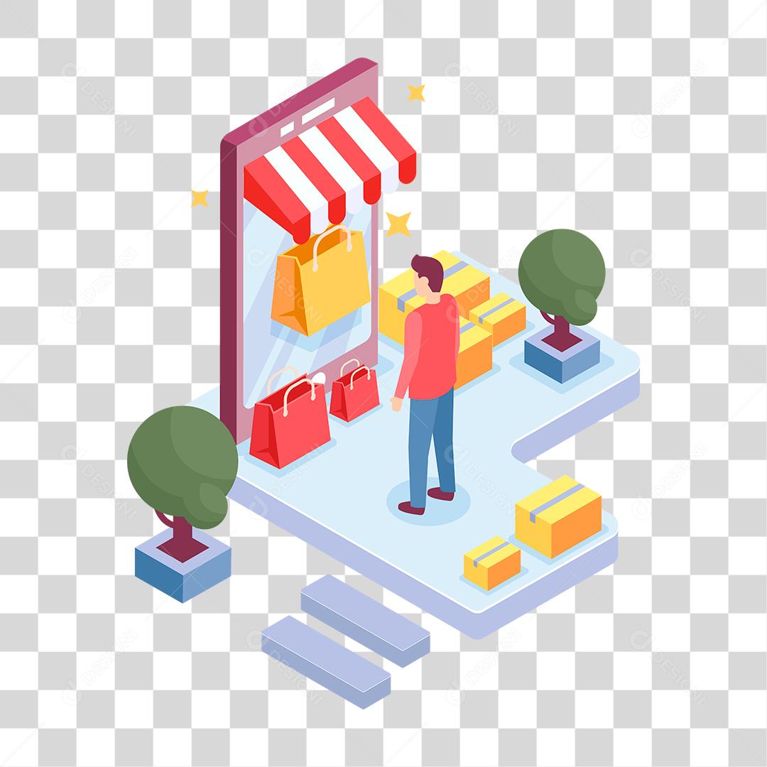 Desenho de homem fazendo compras