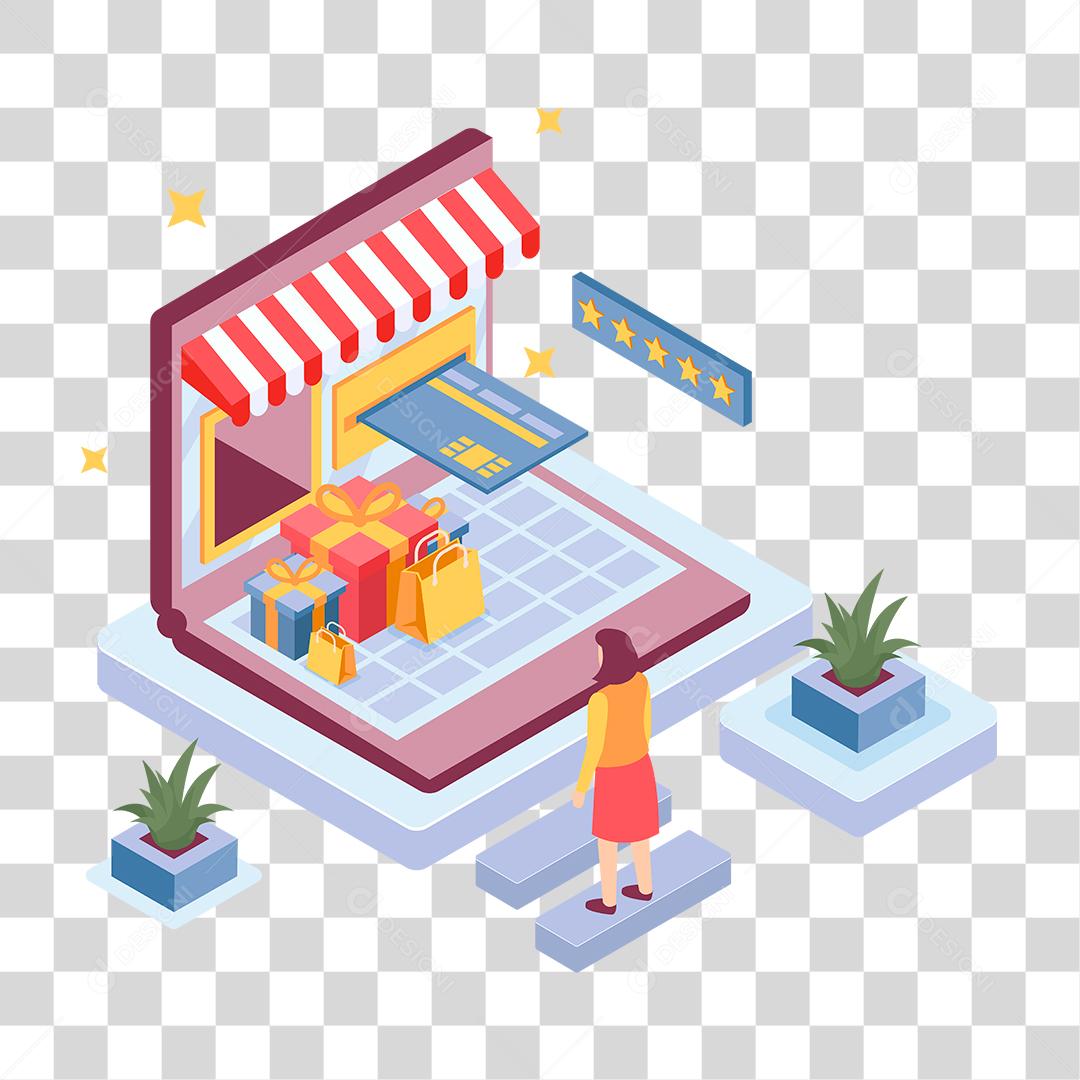 Desenho de mulher fazendo compras