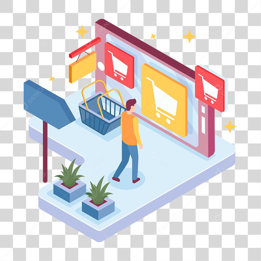 Desenho de homem fazendo compras