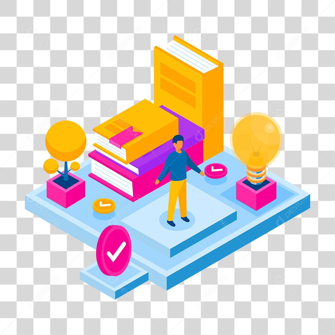 Desenho de homem sobre biblioteca