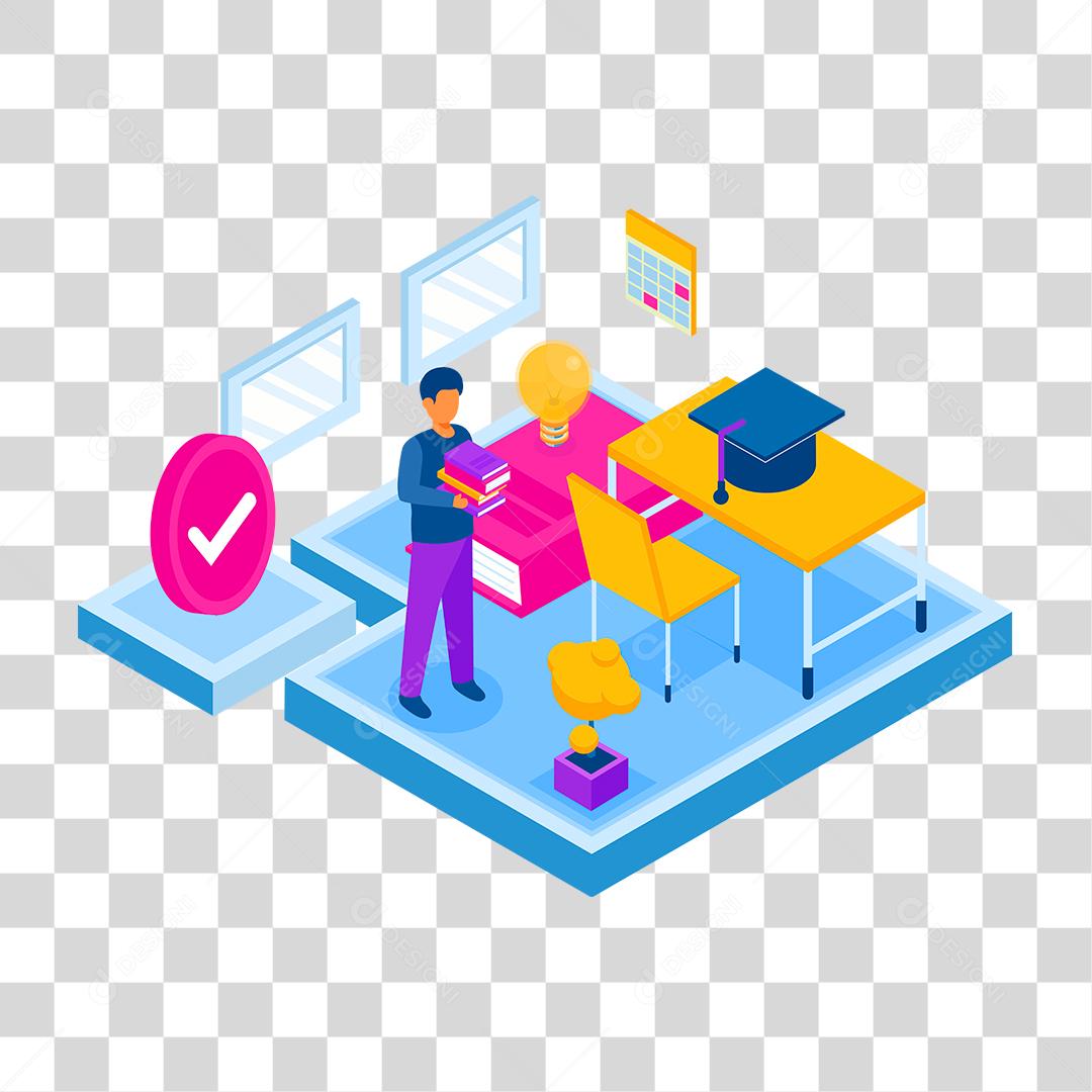 Desenho de homem sobre biblioteca