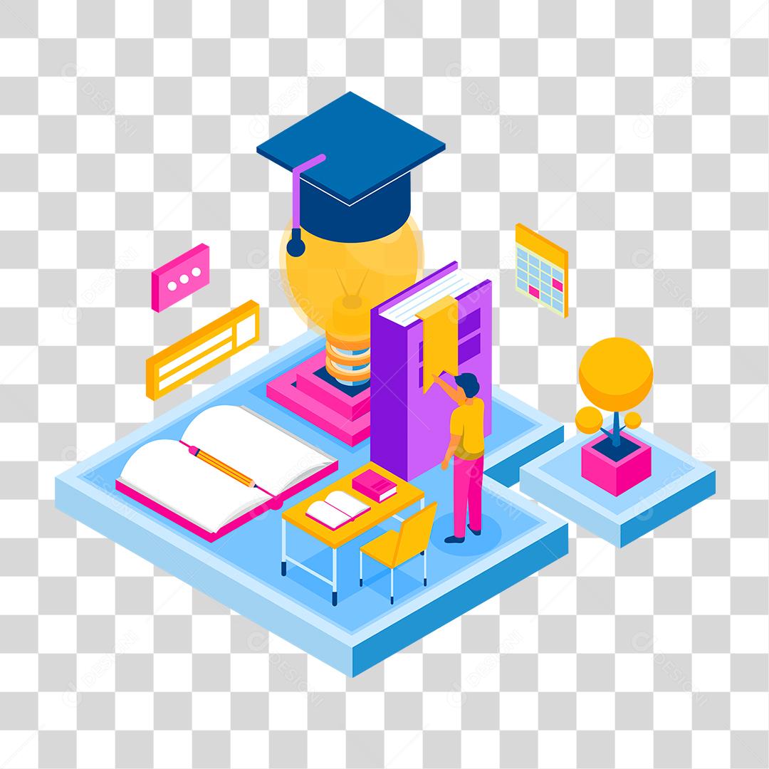 Desenho de homem sobre biblioteca