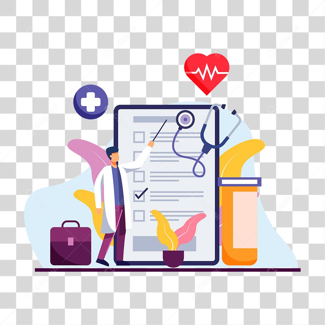 Desenho de medico atendendo paciente online