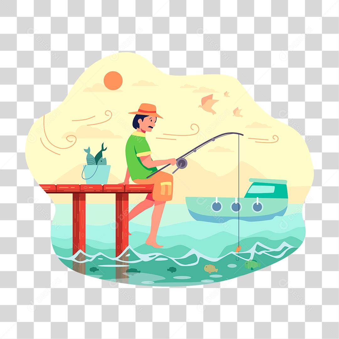Desenho de um homem pescando