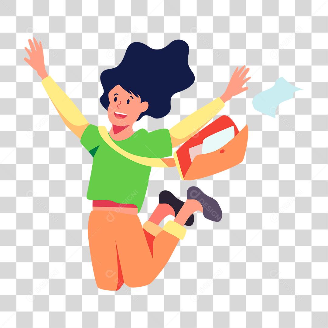 Desenho de uma mulher pulando de alegria