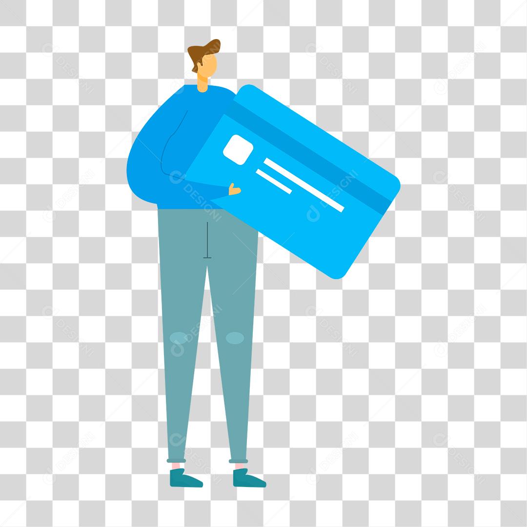 Desenho de um homem segurando um cartão de crédito