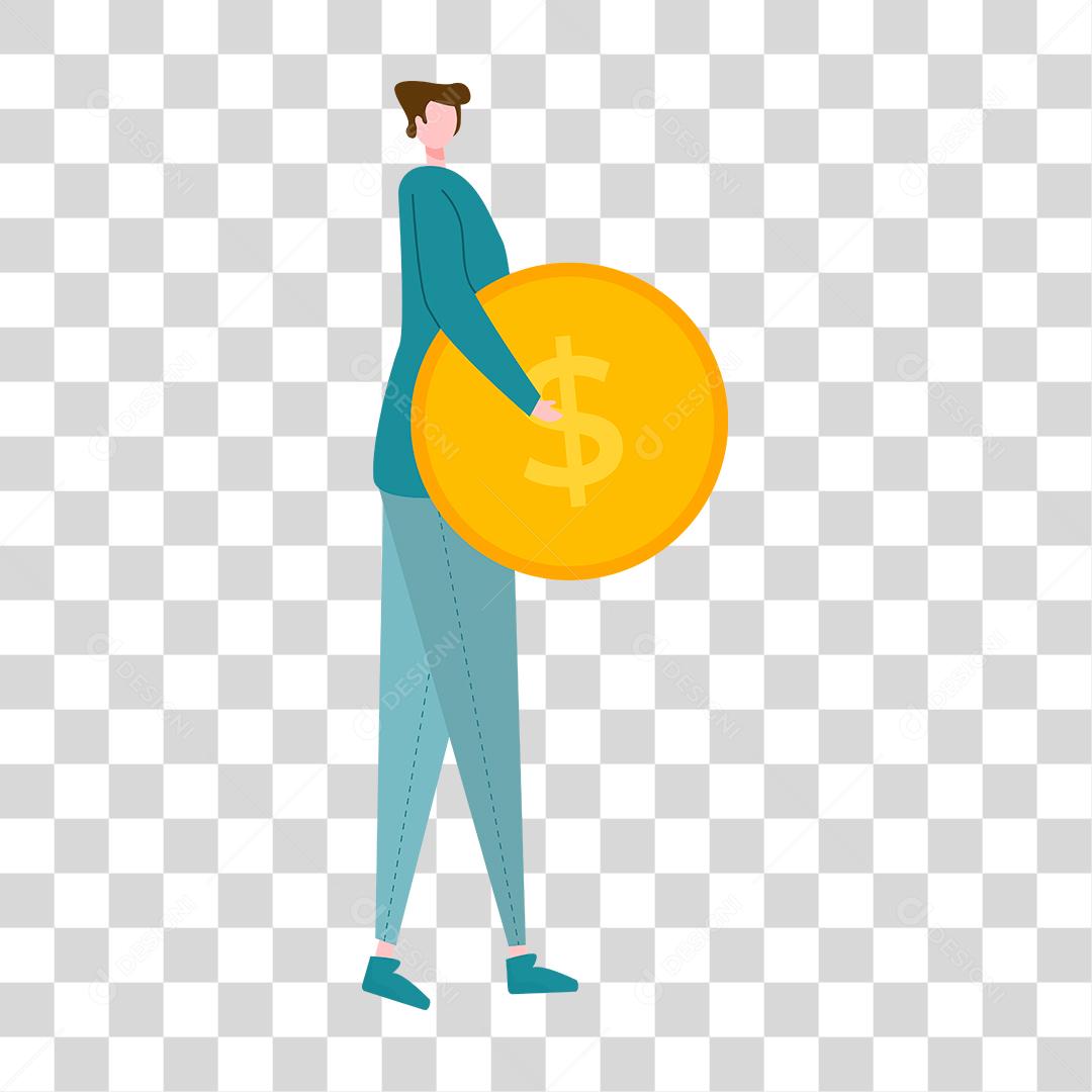 Desenho de um homem segurando uma moeda