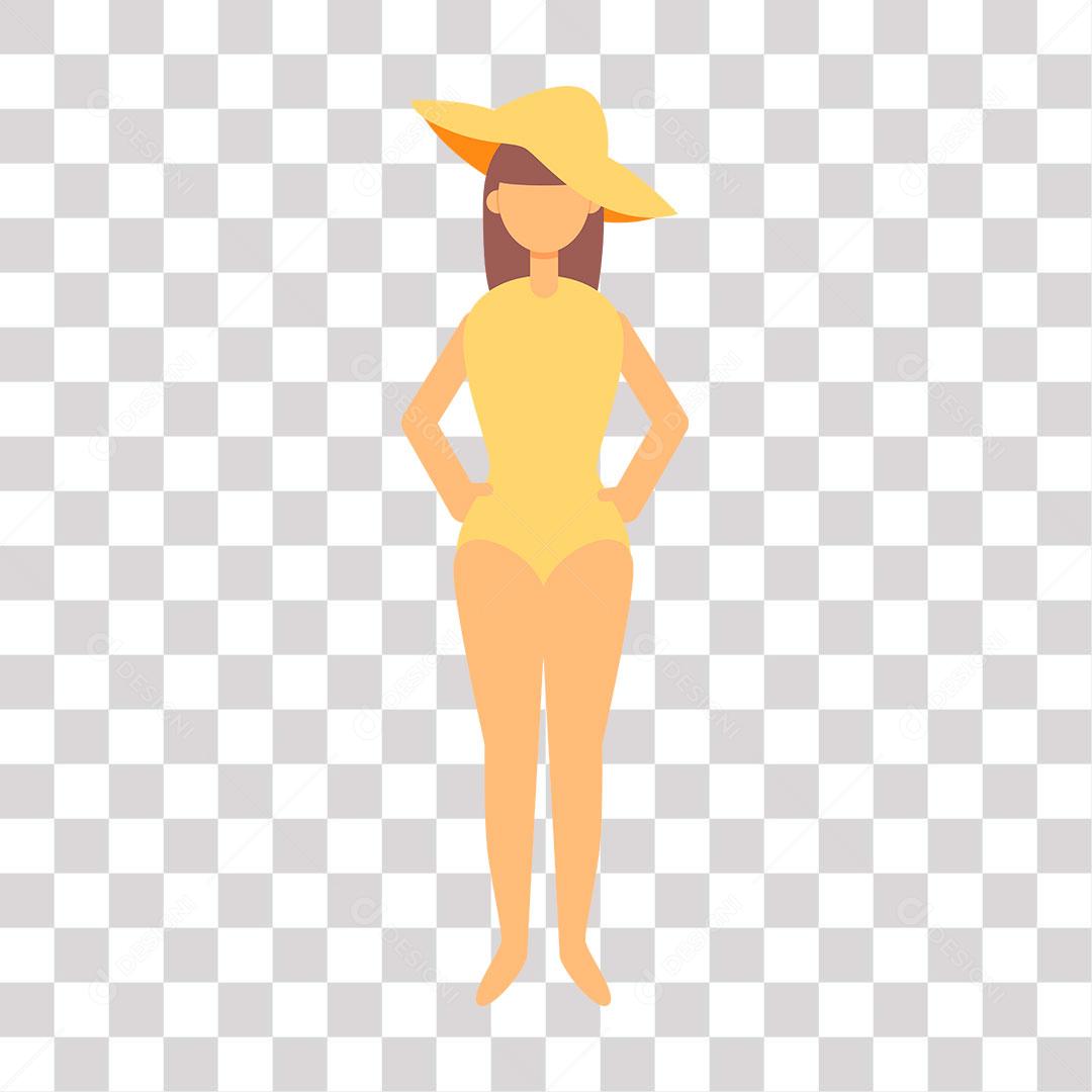 desenho de mulher com chapéu e roupa de praia
