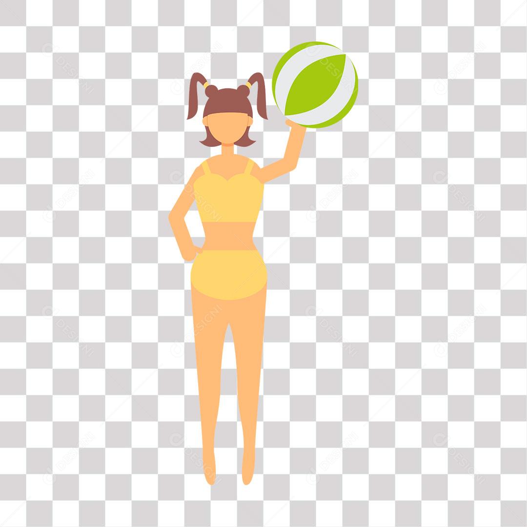 desenho de menina com bola de praia