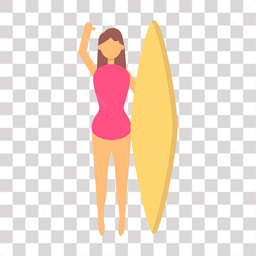 desenho de garota com prancha de praia