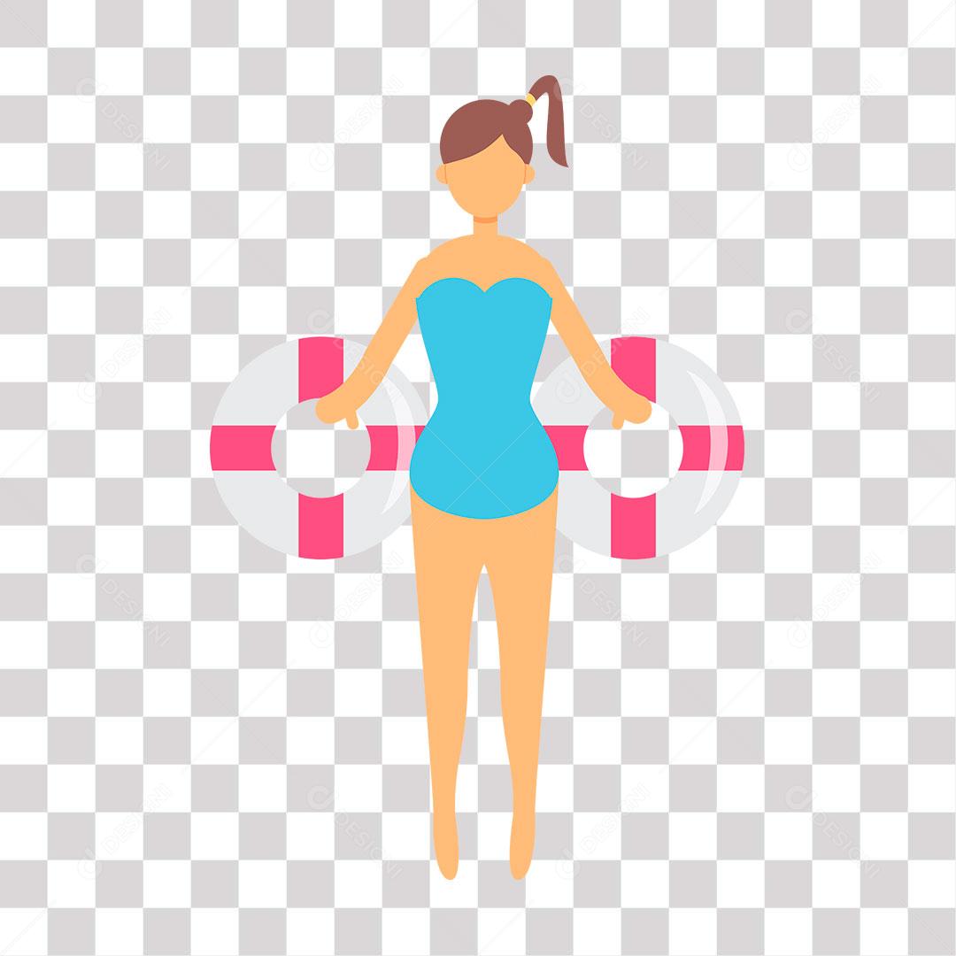 desenho de garota com boiá nas mãos