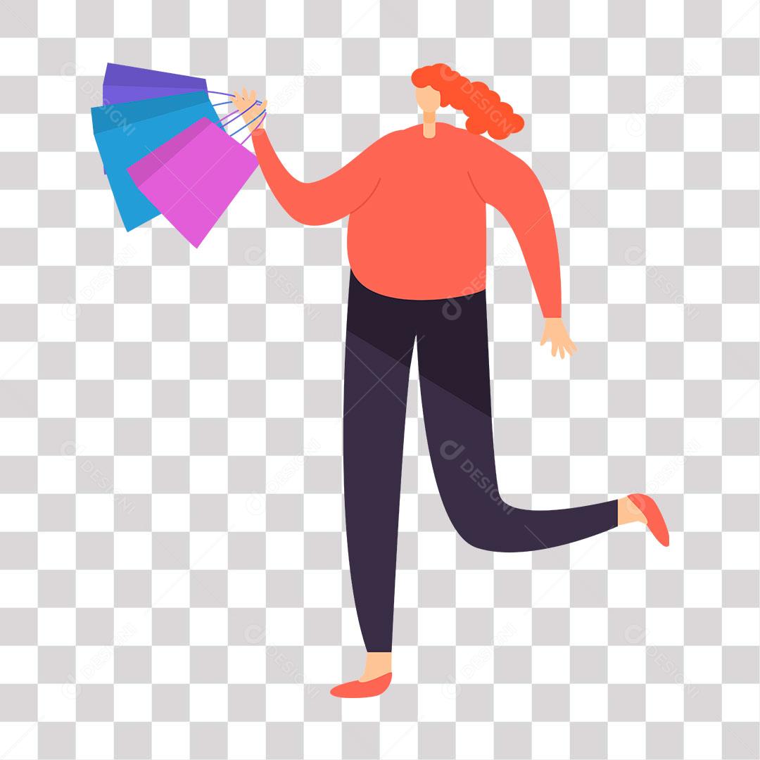 desenho de mulher com sacolas de compras