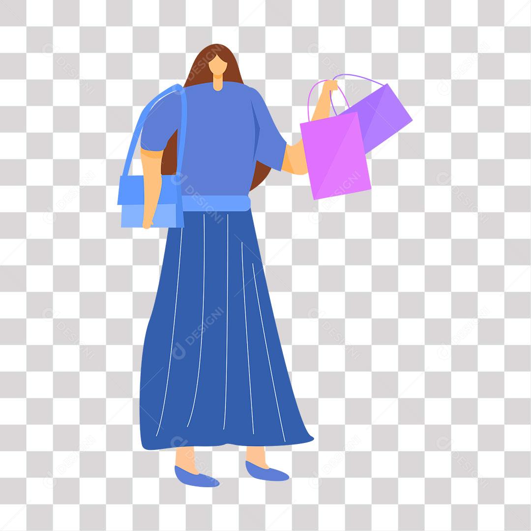desenho de mulher com sacola de compras e bolsa
