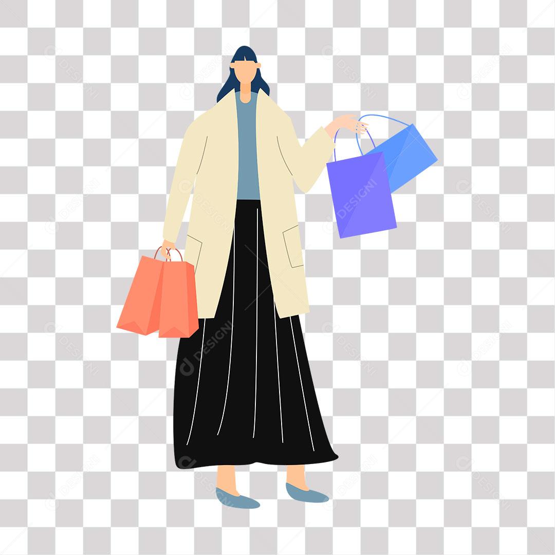 desenho de mulher com sacolas de compras