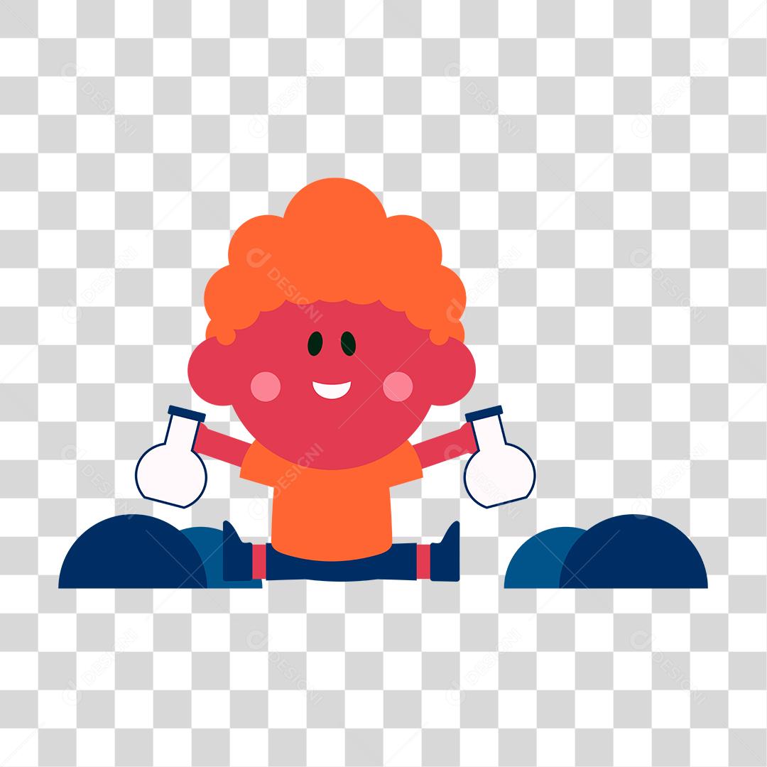 Desenho de menino segurando frascos químicos