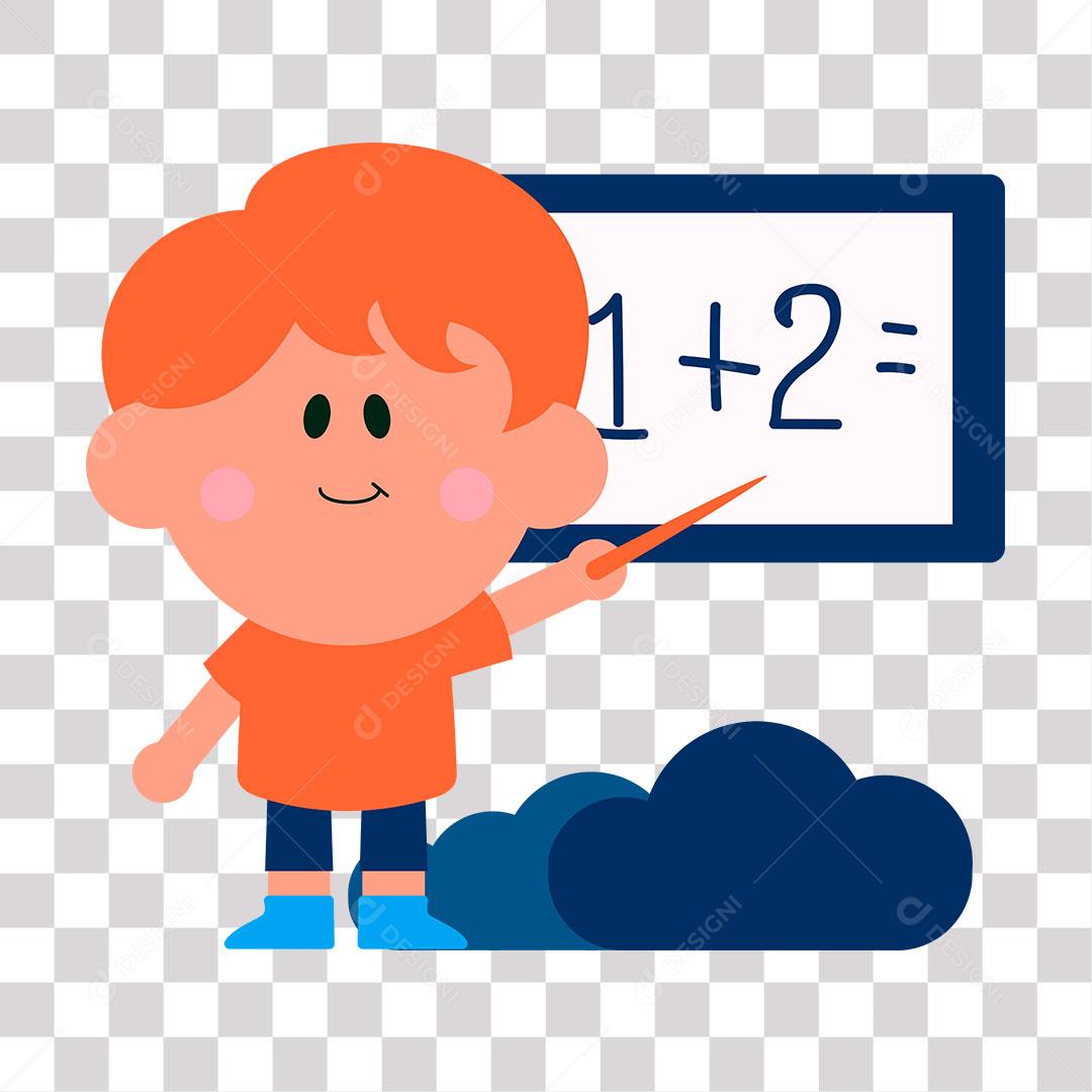 desenho de criança ensinando matemática em quadro