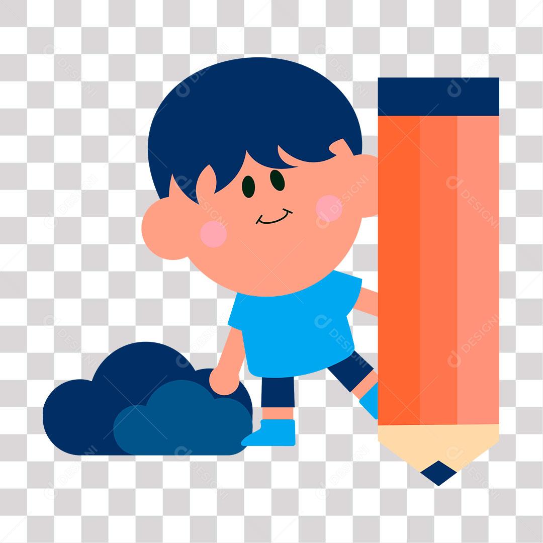 desenho de criança com lápis gigante ao seu lado