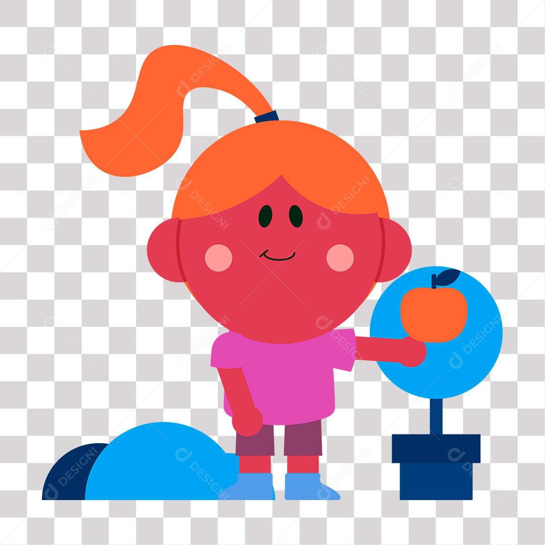 desenho de criança com maçã na mão e sorrindo