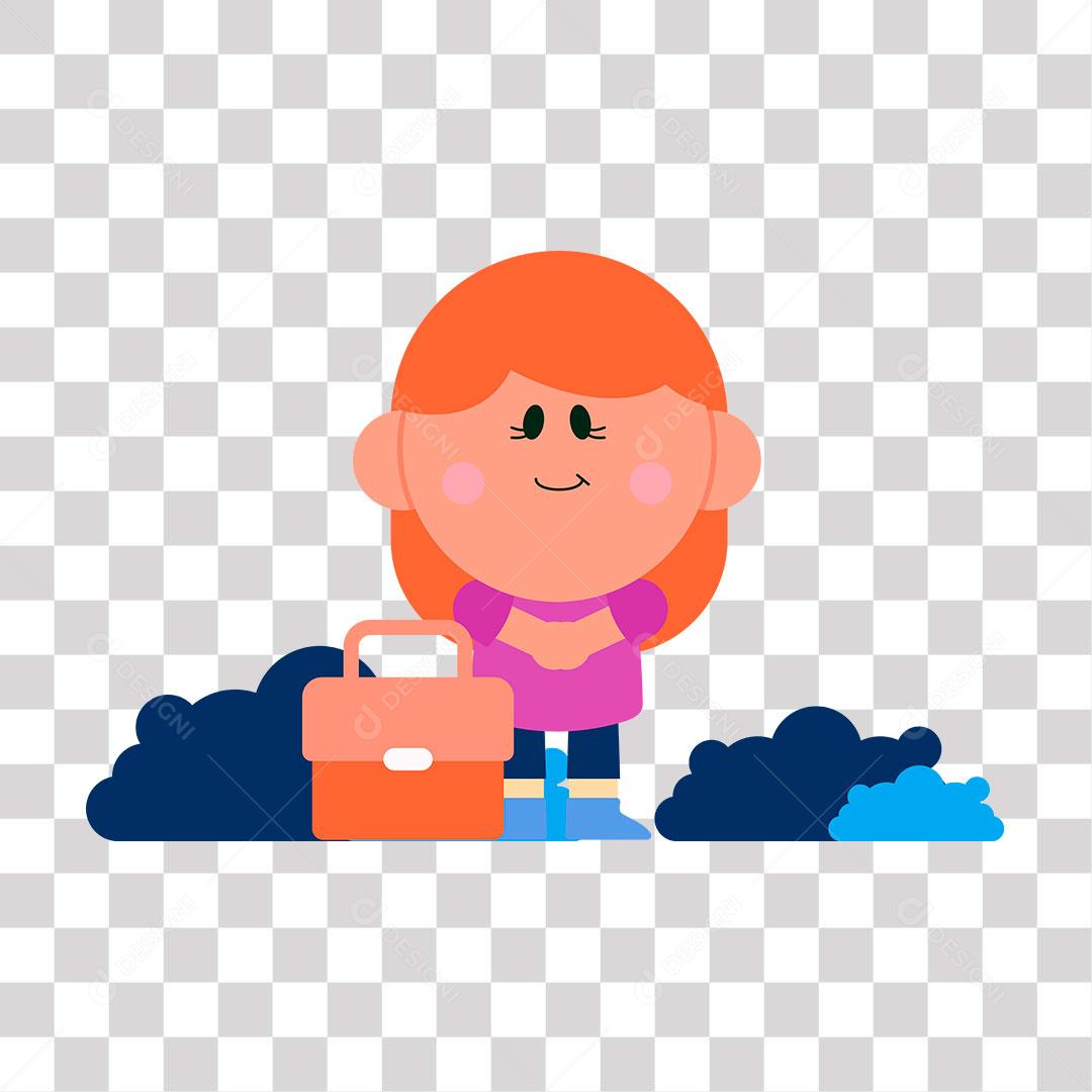 desenho de menina parada com maleta  ao chão